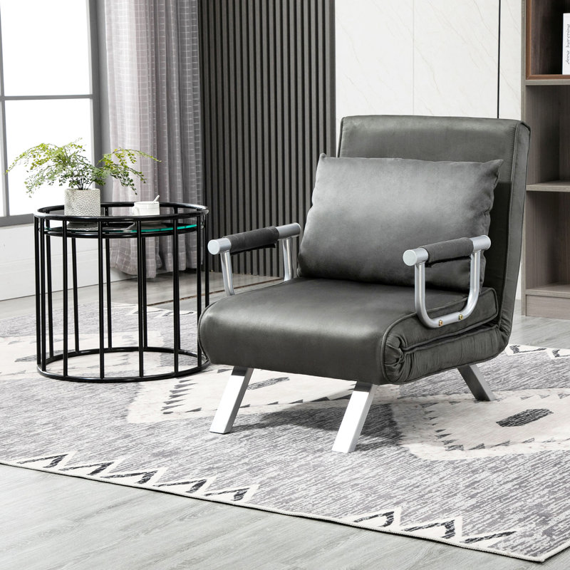 Fauteuil-lit réglable à 5 positions gris foncé avec coussin et structure en acier par convertible et support