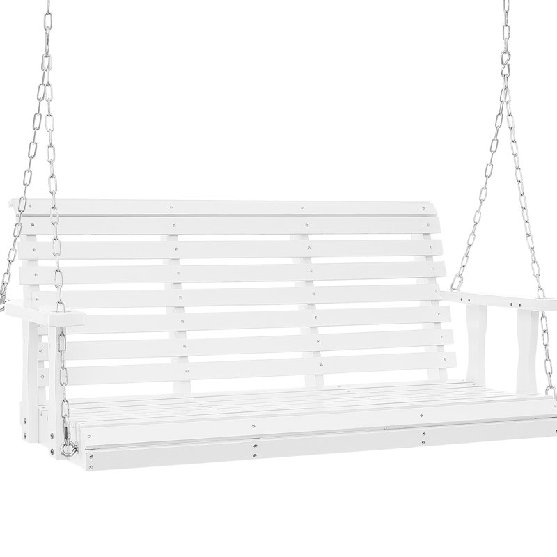 Balancelle de patio blanche de 4,5 pi pour la cour et le jardin, capacité de charge de 880 lb, banc en bois robuste avec suspension, fabrication, acier galvanisé, finition en polyuréthane à 3 couches, conception ergonomique, chaîne réglable