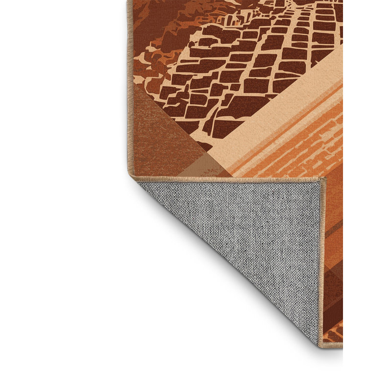 Tapis lavable à la machine à motif de blocs paru de Machu Picchu, motif d'inspiration mondiale, brun - reliure brun clair