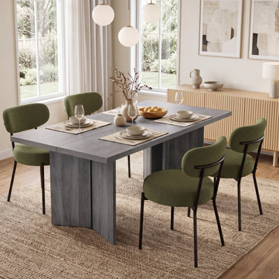 Alyria 63" Wooden Rectangular Dining Table With 4 Pcs Boucle Sherpa Dining Chairs