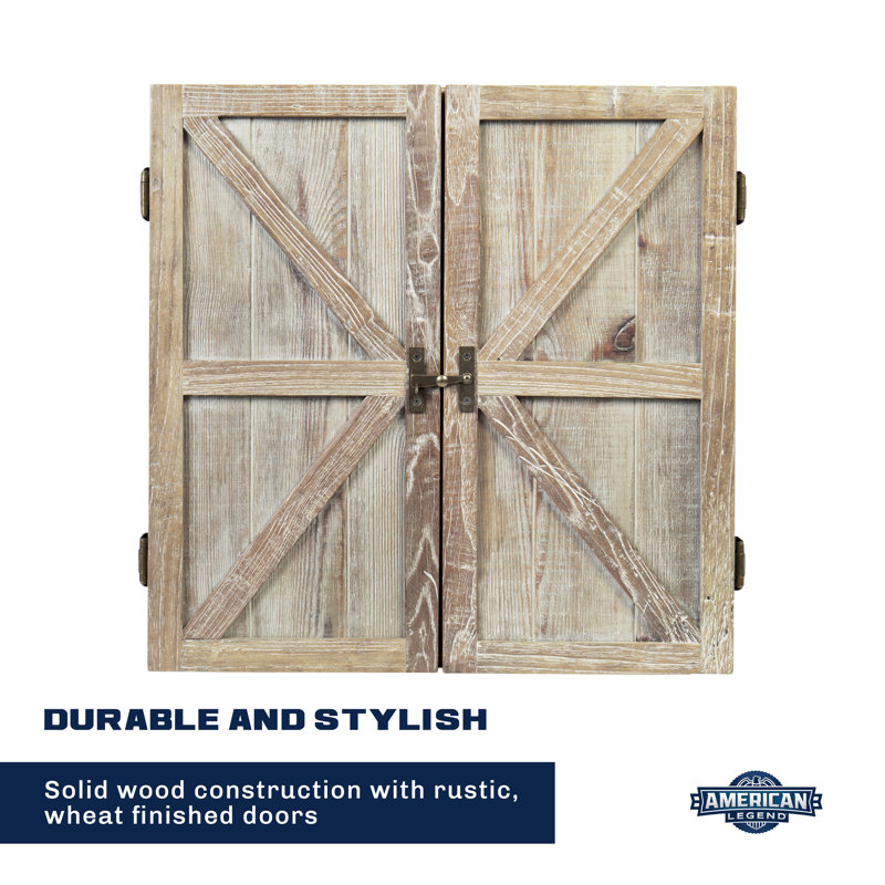 Rustic Wheat-Finished Barnwood Dartboard Cabinet with Brass Hardware