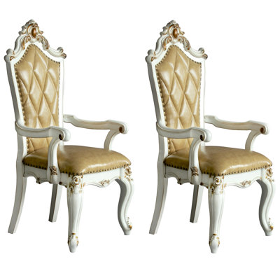 2 fauteuils pour la salle à manger, revêtement en caramel écossais, finition perle antique, pièce 2 de style classique, tissu, décor, look gracieux