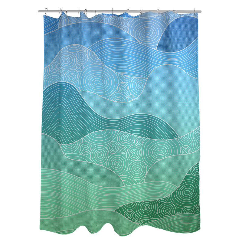 Rideau simple à Sower dessiné à la main Classic Waves, Bleu / Vert
