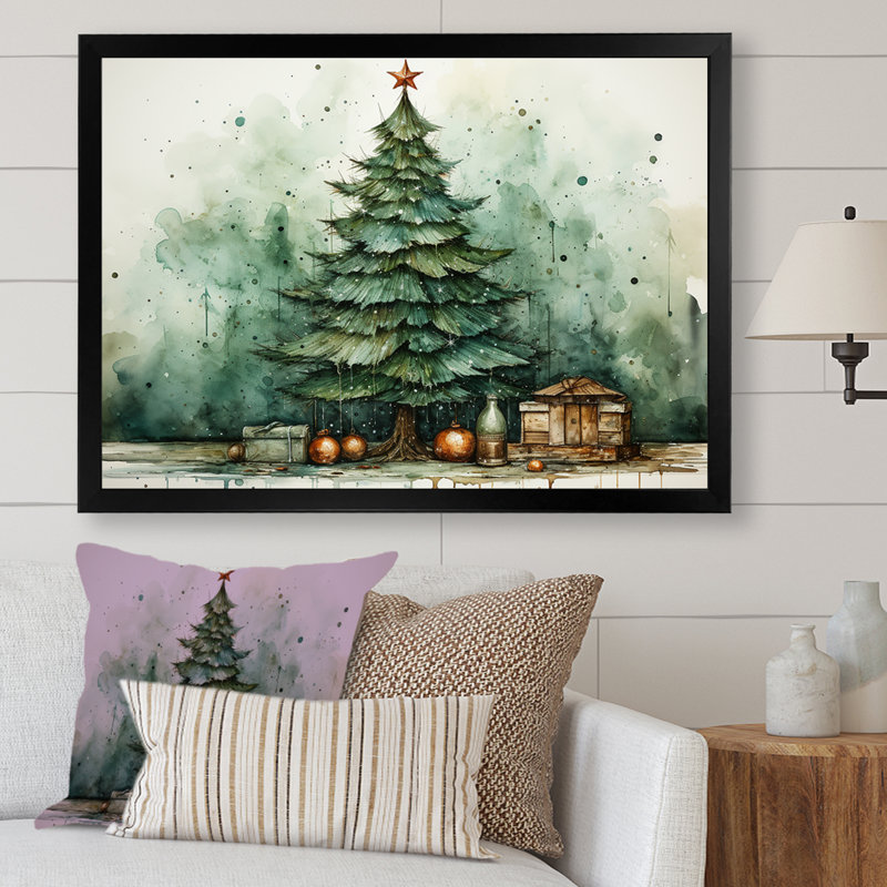 Minimalisme, arbre de Noël forêt III - pin, art mural, H 30 po x l 40 po x P 1,5 po, Cadre d'angle fermé noir
