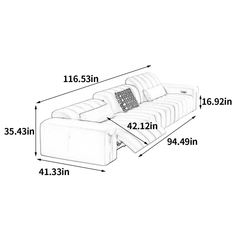 Adrienne, H 35,43 po x l 116,53 po x P 41,33 po