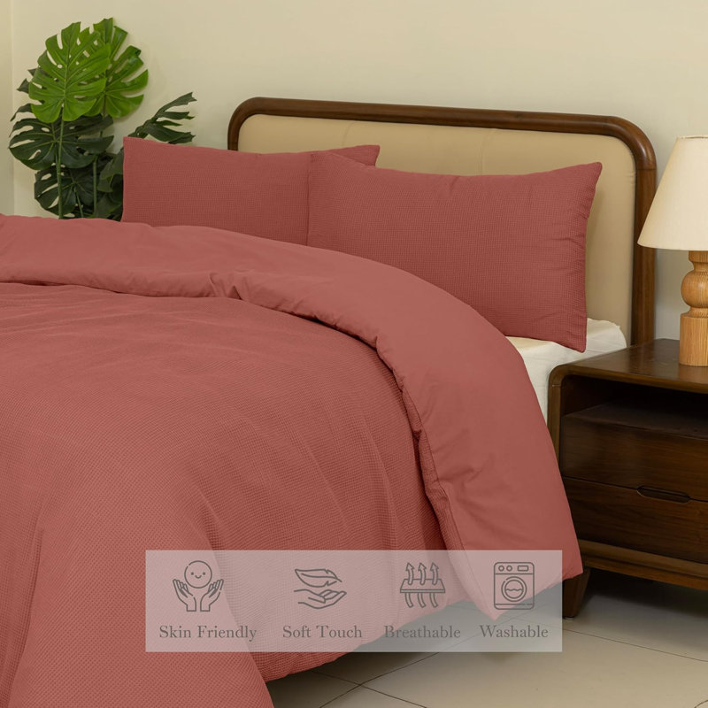 Waffle Duvet Cover Set – Cotton, Super Soft & Breathable, Hypoallergenic, Machine Washable Waffle Weave Bedding-Room Decor & Bedding Set