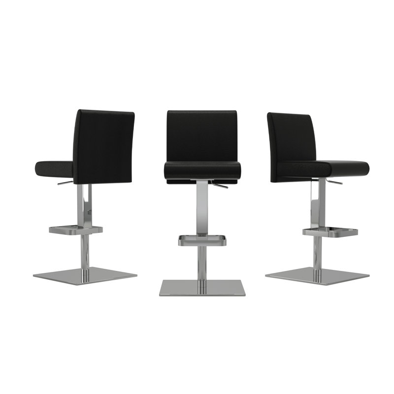 Blakey Swivel Upholstered Adjustable Height Counter Stool with Metal Frame, Black, Silver