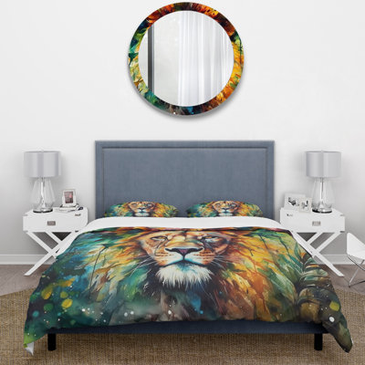 Colorful Lion Portrait I - Animals Duvet Cover Set - Microfiber Polyester