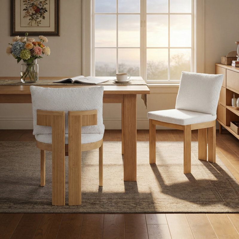 Ensemble de 2 chaises de salle à manger Boucle, Beige, naturel