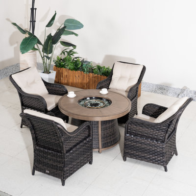 4 - Person Outdoor Patio Dining Set With Round Table , Cushions Included