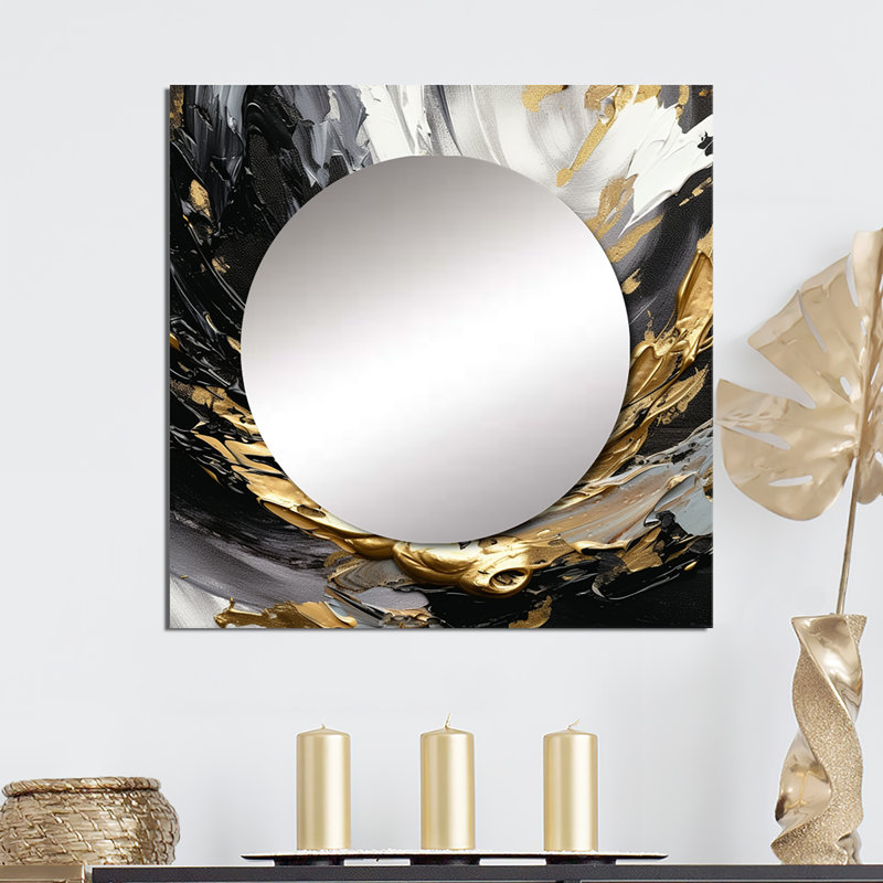 Dreams Of Abundance Black And Gold III - Abstract Square Mirror Wall Decor For Bedroom, 36" x 36"