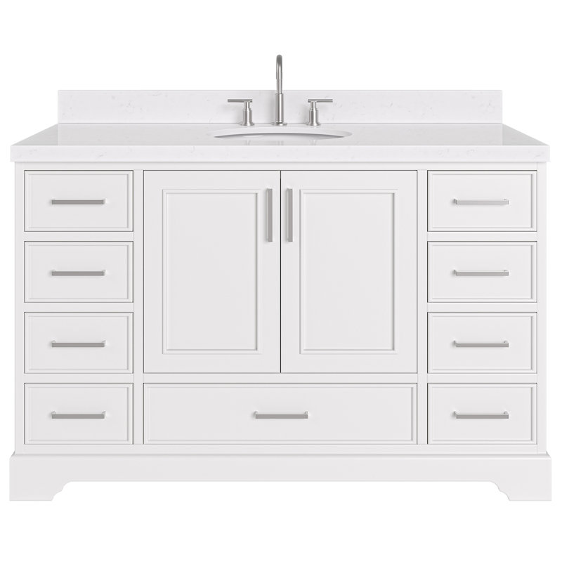 Meuble-lavabo simple 54,25 po avec plateau en quartz Abshire, Blanc