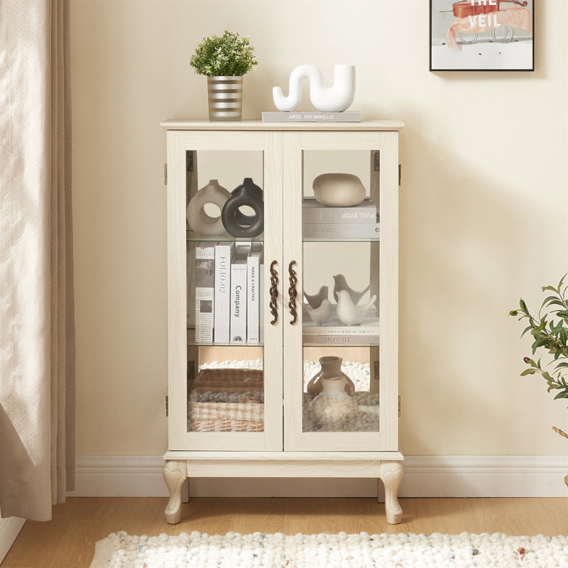 Vitrine 2 portes avec verre trempé, dossier en miroir, tablettes réglables et éclairage DEL pour un affichage élégant, Blanc
