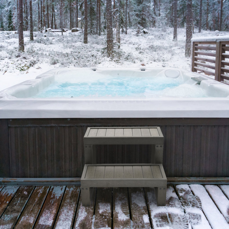 24in Universal 2 Slip Resistant Spa & Hot Tub Steps, Above Ground Pool Steps for Indoor/Outdoor Use, Gray