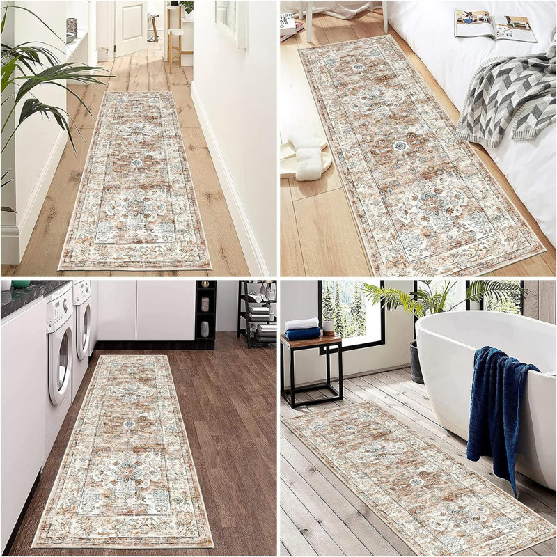 Floral Flatweave Area Rug, Runner 60 x 180cm