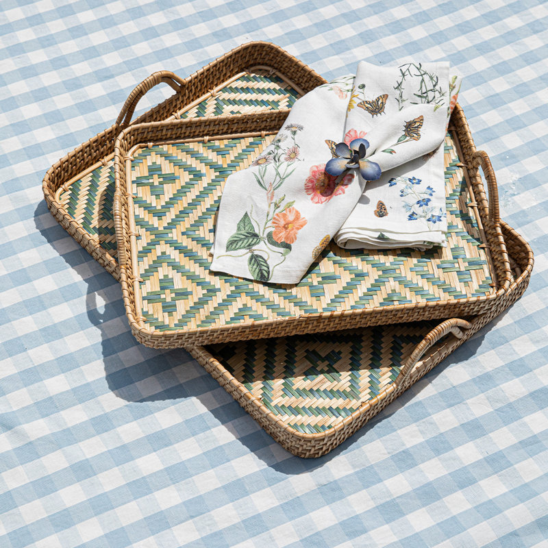 Villa Seville Tray - Chambray, Beige/Green, 2" H x 16" W x 21" D