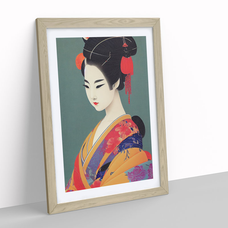 Profile Of A Geisha No.3 - Single Picture Frame Print, 34cm H x 25cm W x 2cm D, Oak Framed