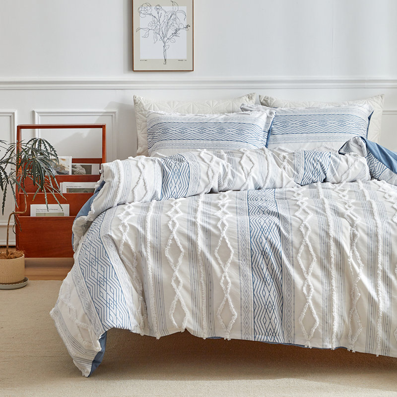 3-Piece Microfiber Tufted Chenille Duvet Cover Set, King Duvet Cover + 2 Standard Pillowcases, Blue