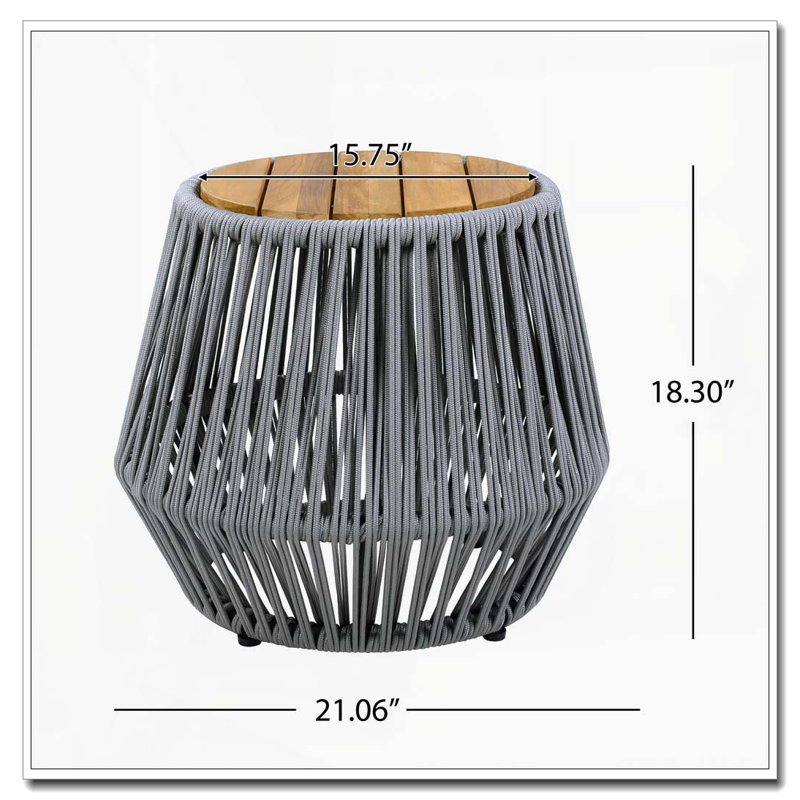 Table d'appoint en bois d'acacia avec base en corde beige, Gris, teck