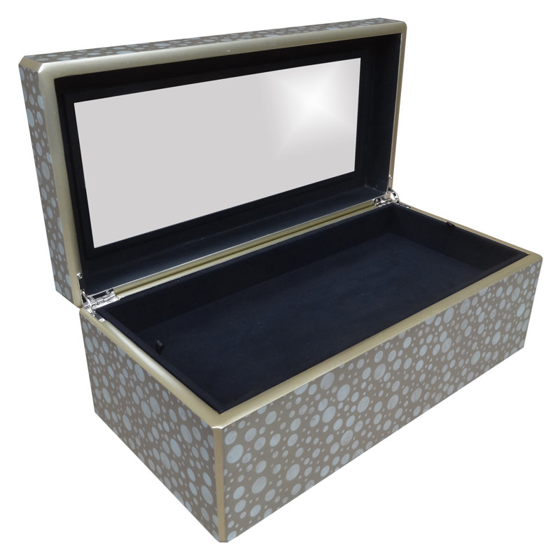 Sand Reverse Painted Mirror Jewelry Box with Wood Edges
