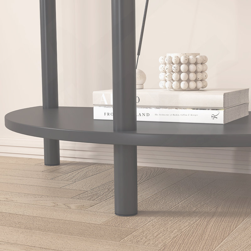 Unique Half Moon Design End Table with Sliding Door,Elegant Semi-circle Entryway