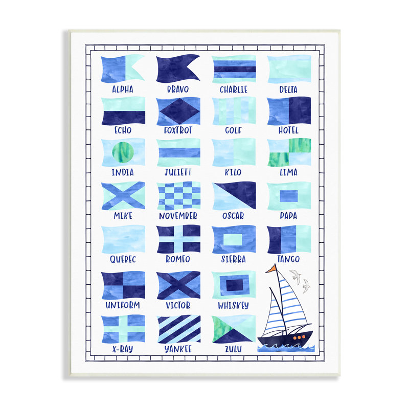 «Blue Nautical Flag Sailing Maritime Symbols Table» par Erica Billups - impression, H 15 po x l 10 po, Plaque murale