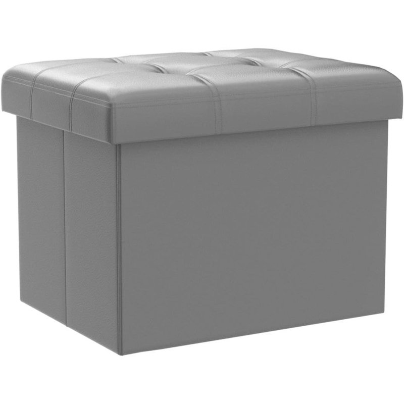 Alliette Leather Accent Stool, Grey
