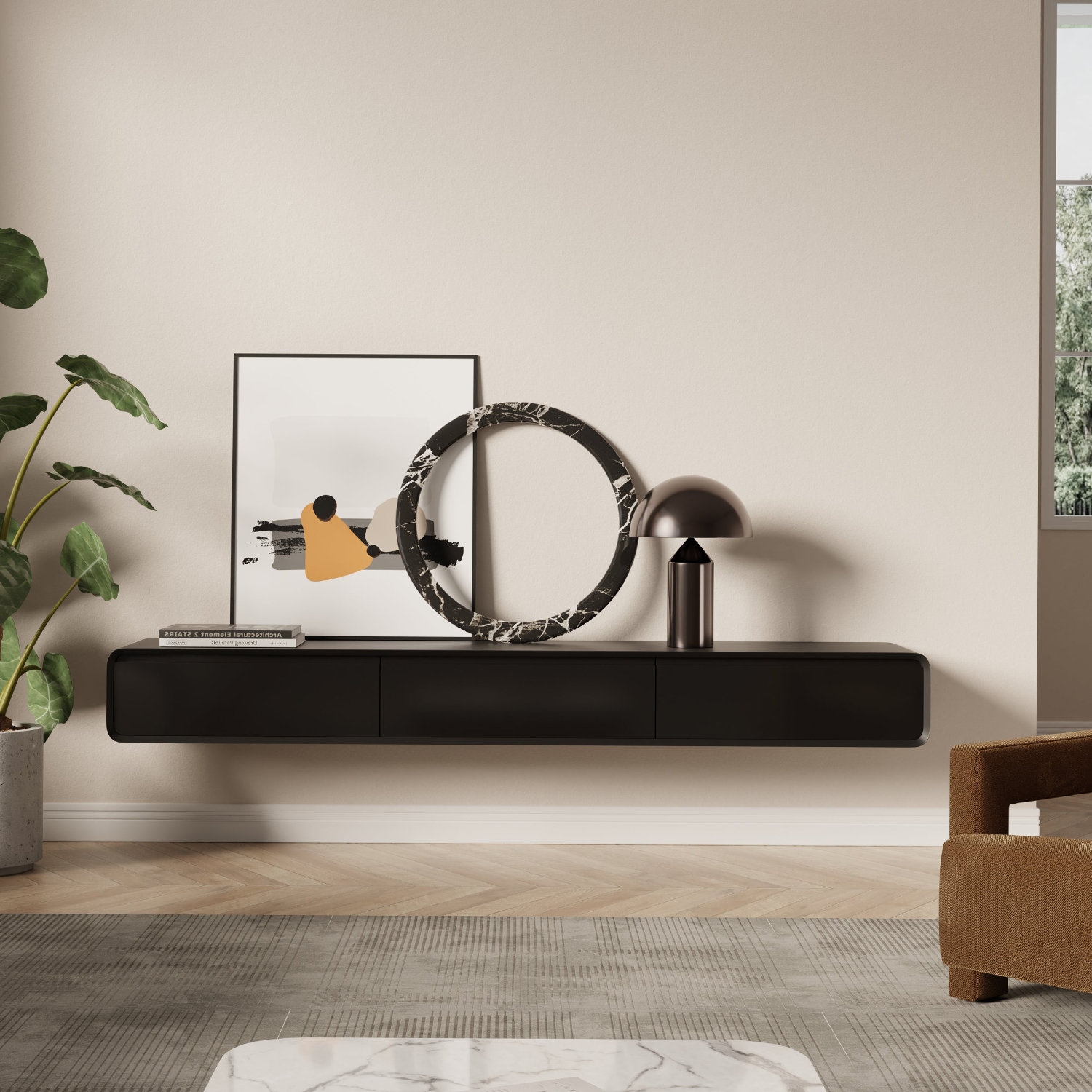 Latitude Run® 63'' Modern Black Floating TV Stand Wayfair