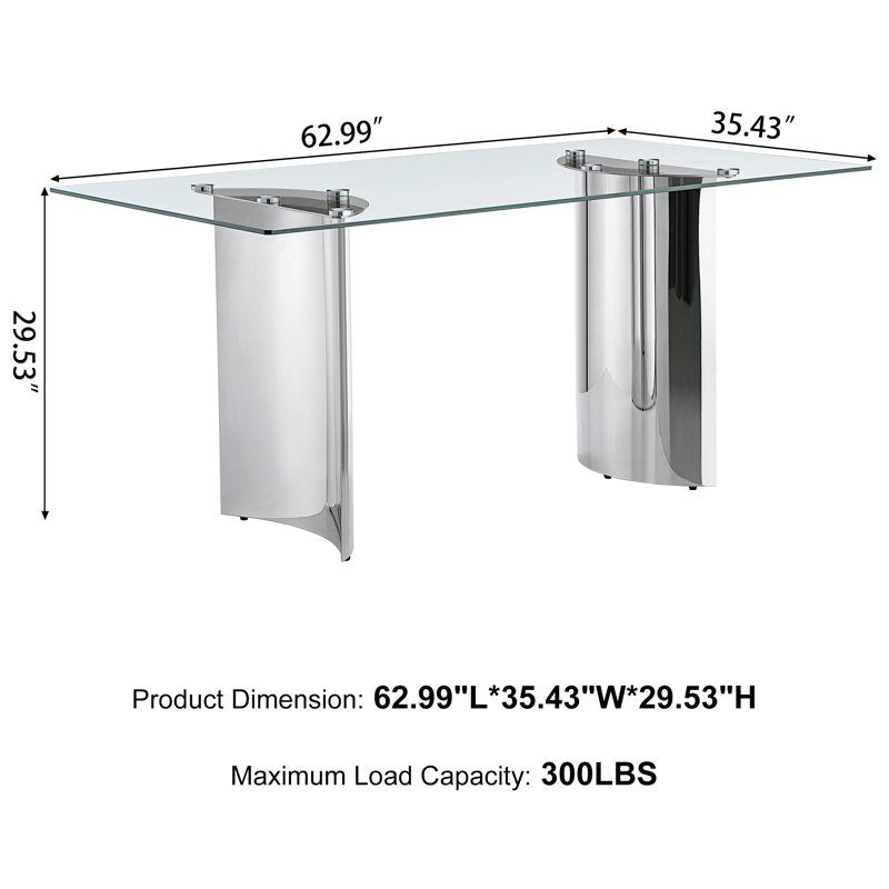 Modern Glass Dining Table Set, 63" Tempered Glass Top With PU Leather Upholstered Cantilever Chairs And Backrest Pull Ring