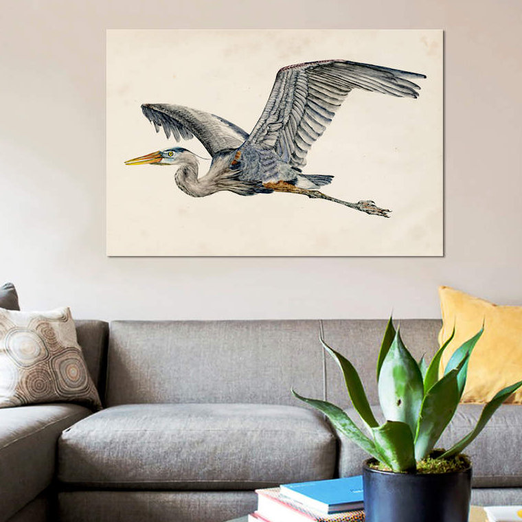 «Blue Heron Rendering III» par Melissa Wang - reproduction d'art graphique sur toile, H 26 po x l 40 po x P 1,5 po