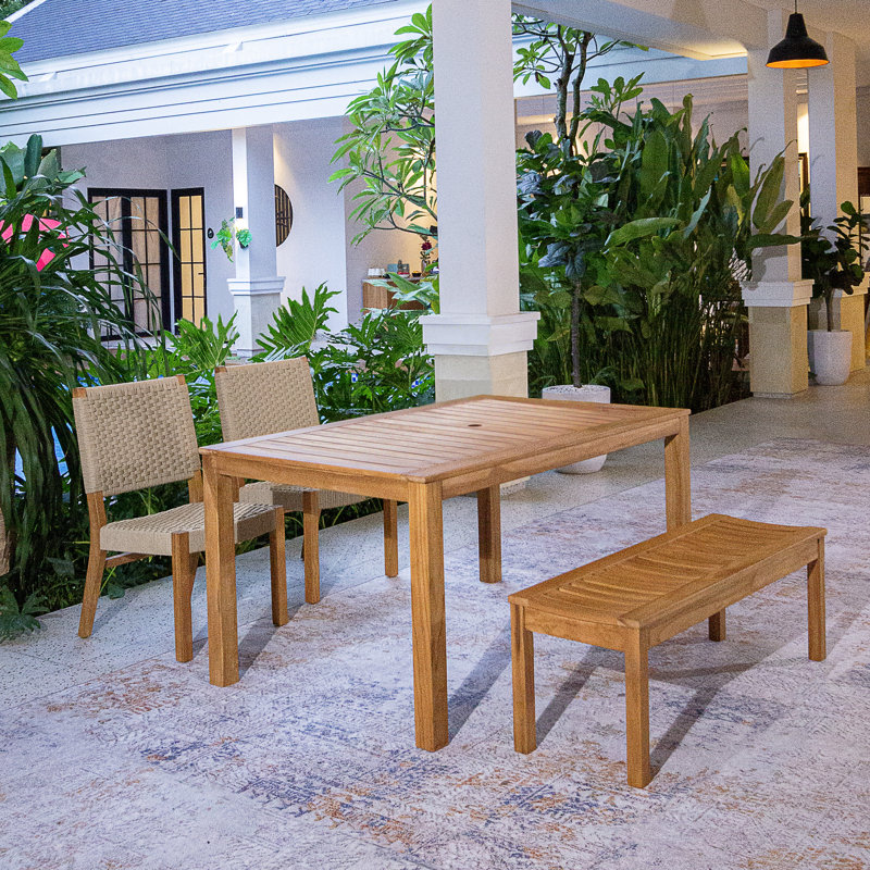 Sunseri 4 - Person Teak Rectangular Outdoor Dining Set, Tan Polyrope TC