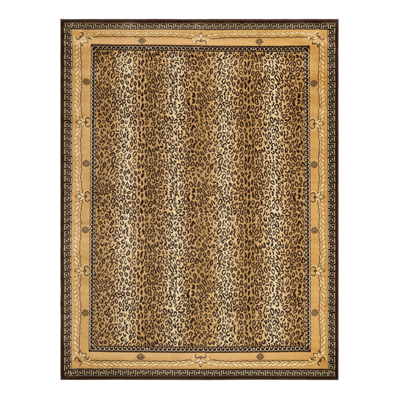 Tapis en polypropylène tissé à la machine imprimé animal en brun, Rectangle 7 pi 10 po x 10 pi