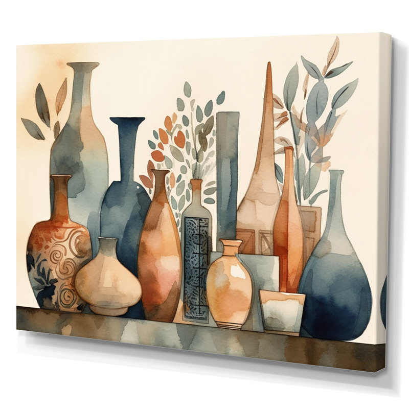 Adhéline, vase à poterie orange et bleu Boho, H 12 po x l 20 po x P 1 po