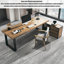 Bureau moderne en bois massif avec cabinet en L-1262193051