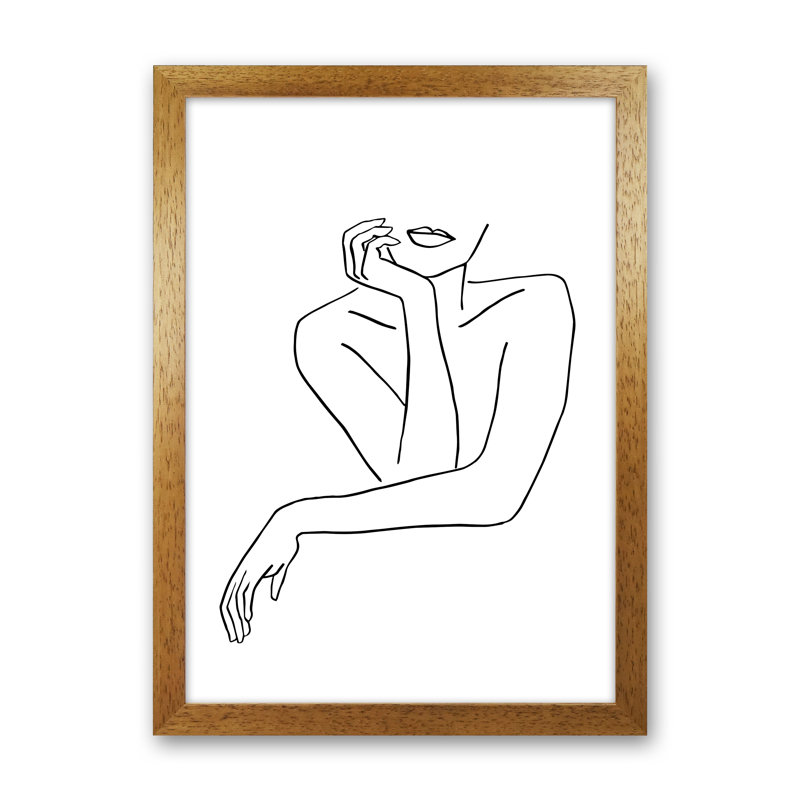 Line Arms Resting On Counter by Planeta444 - Print, 34cm H x 25cm W x 3cm D, Brown Framed