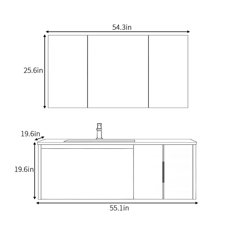 Modern light luxury style simple bathroom cabinet, 55"