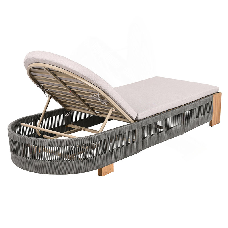 Outdoor Chaise Lounge Chair With Adjustable Backrest, Waterproof Cushion, And Durable Acacia Wood Frame For Beach, Yard, Or Poolside
