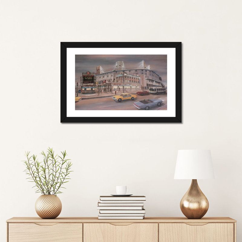 «Tiger Stadium» par Jim Williams - reproduction d'art, H 16 po x l 24 po x P 1 po, Papier encadré noir