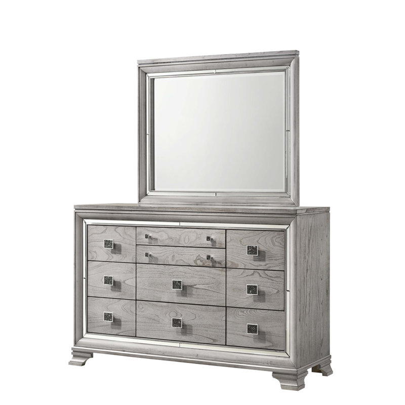 Commode à cadre en bois perlé 66 pi avec 10 tiroirs Fieldale, gris et argent Fieldale