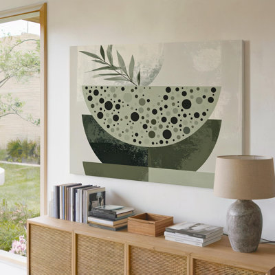 Modern Botanical Bowl Canvasabstract Shapes With Olive And Sage Tones Canvas Wall Art Ready To Hang Gallery Wrapped Home Decor Modern Design