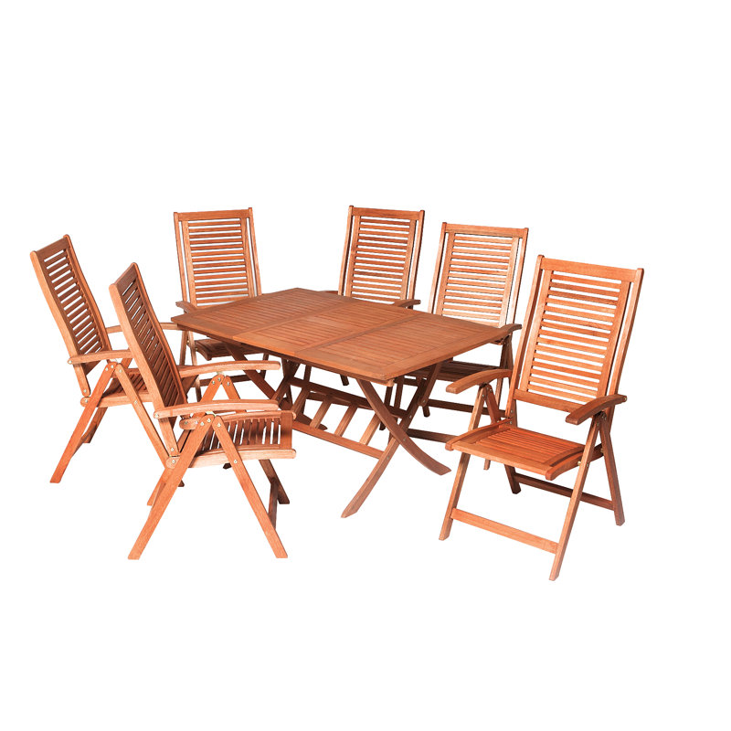 Adalmiina 6 - Person Wood Patio Dining Set with Extendable Rectangular Table