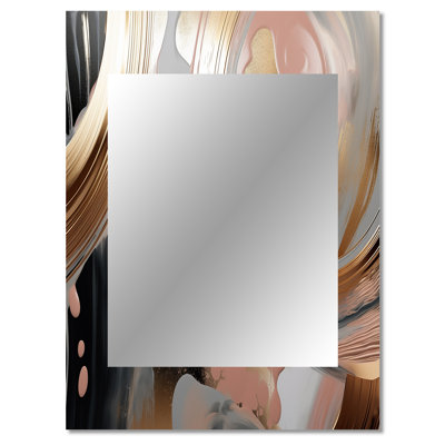 Abstract Golden and pink infinity circles VII - Liquid Ink Decorative Wall Mirror, Modern Mirror, Printed Metal Art