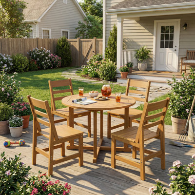  All-Weather HDPE Patio Dining Chairs with Wood-Grain Slatted Design, 350 lb Capacity