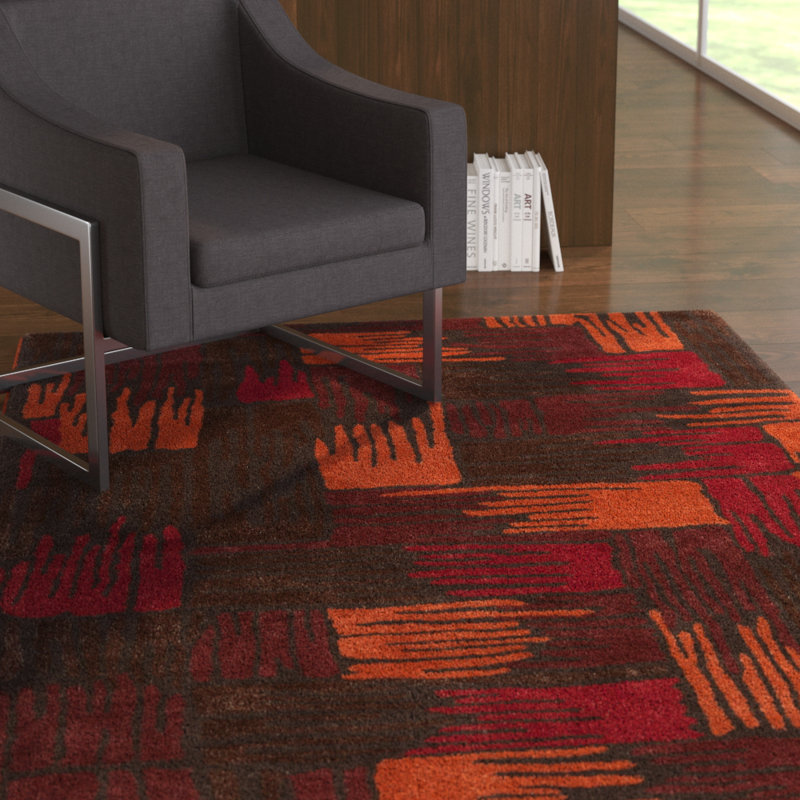 Tapis orange en laine touffeté à la main Yiwei, Rectangle 7 pi 9 po x 10 pi 6 po