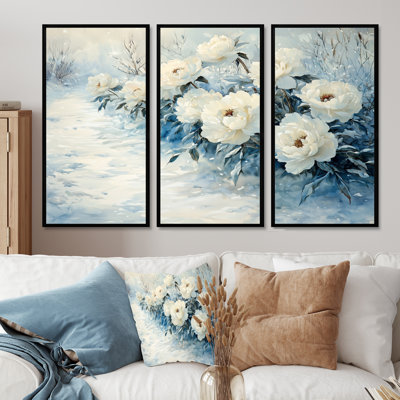 Pivoines le long du sentier glacial II - Pivoines, art mural - 3 panneaux
