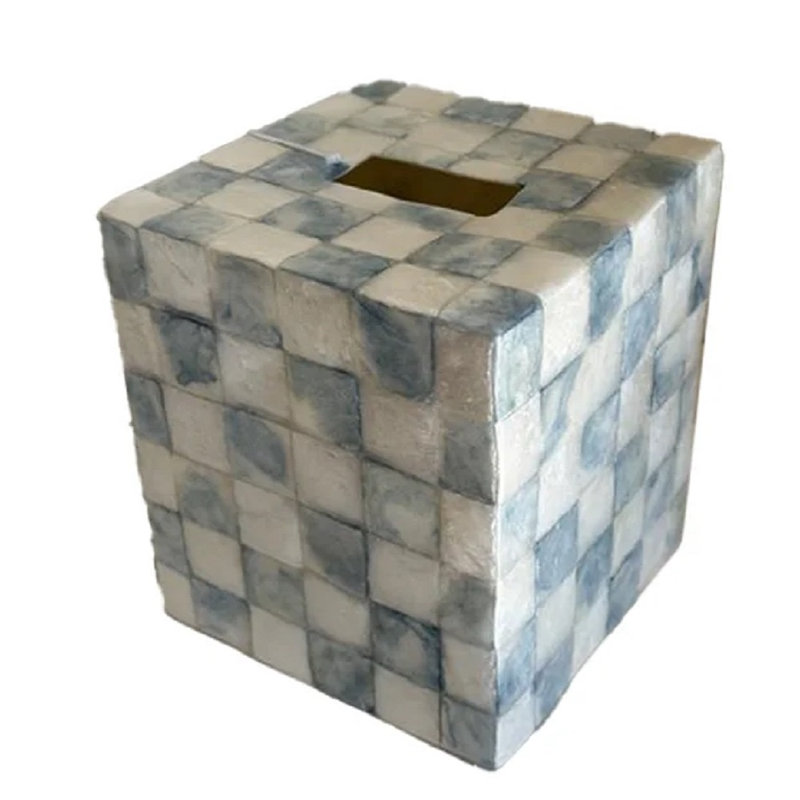 Sage Check Capiz Boutique Tissue Box Cover, Blue