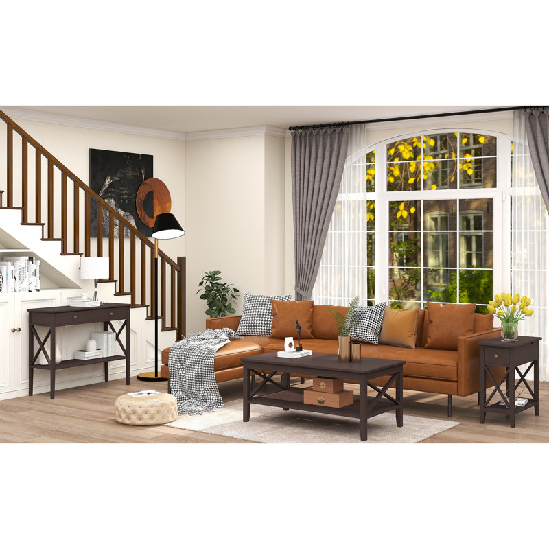 23.6" H End Table with Drawer and Additional Storage Space, Espresso