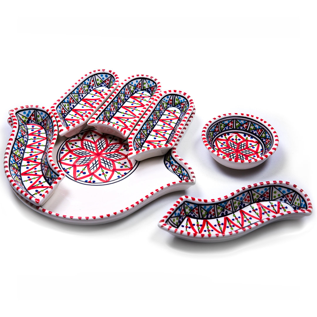 Dipper Handcrafted Bohemian Hamsa Ceramic Dipping and Serving Set - Versatile Mediterranean Decor KAMSAH 