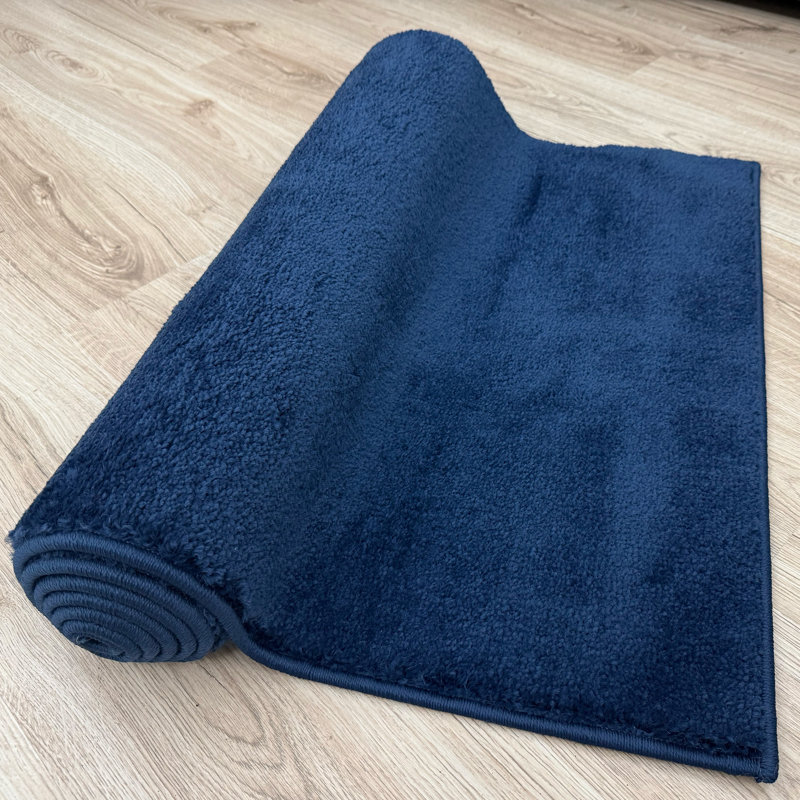 Anti Slip Machine Washable Medium Profile Cut Pile Soft Touch Polypropylene Solid Navy Runner Rug, Runner 2'2" x 8'