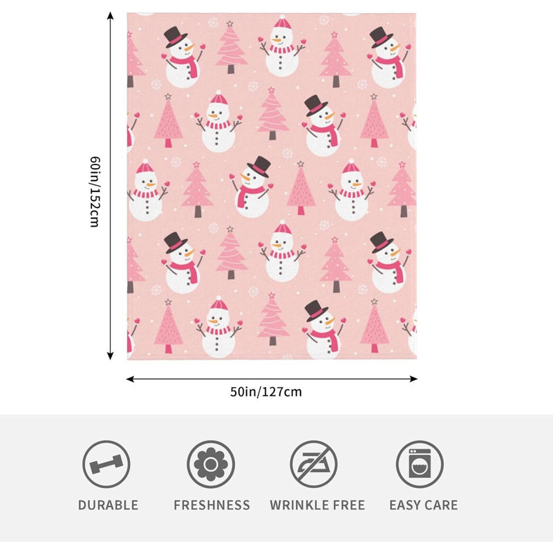 Jeté mignon de Noël en forme de bonhomme de neige rose pour lit de canapé, 50 x 60 po